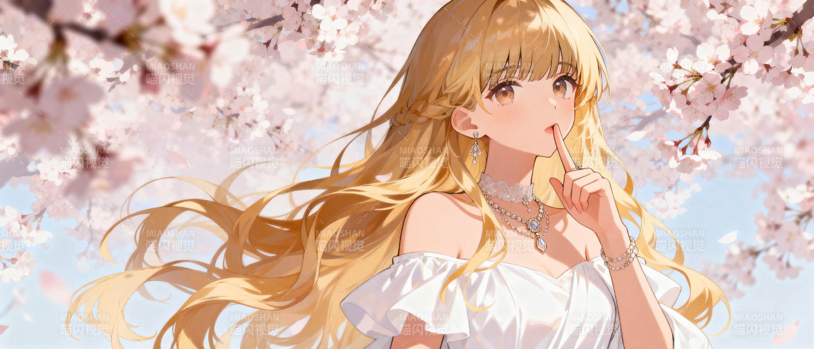 樱花下的金发少女图片