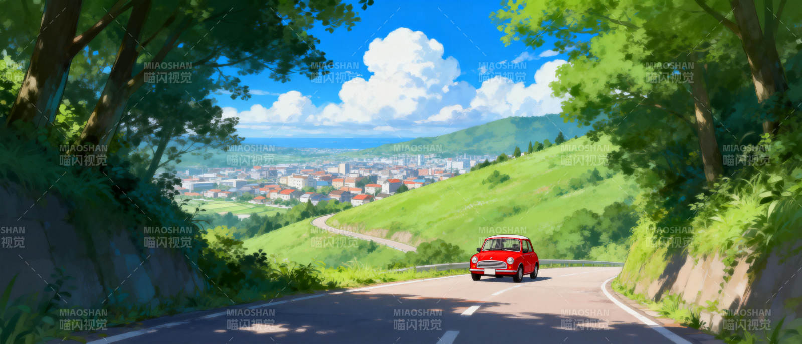 山间红车行图片