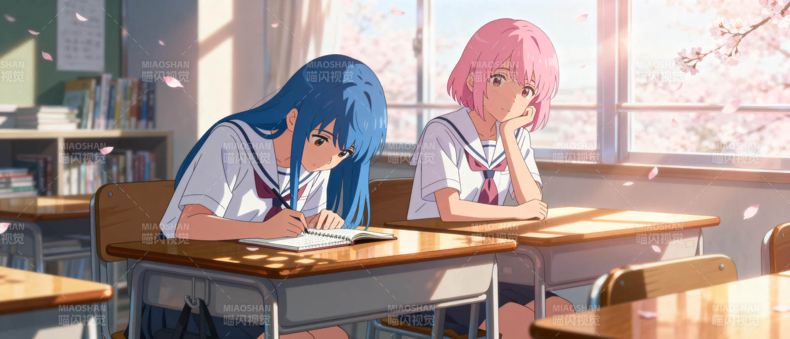教室里的樱花时光图片