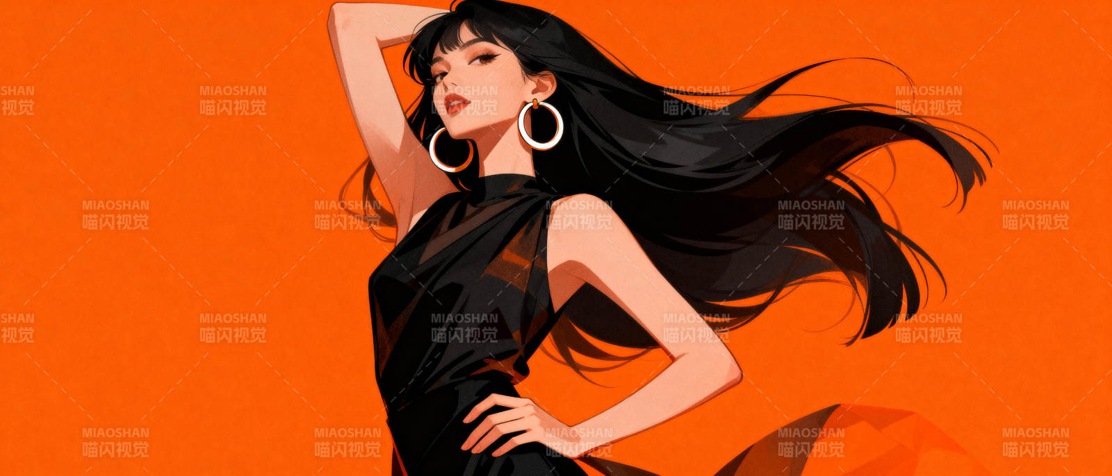 橙色背景的时尚女性图片