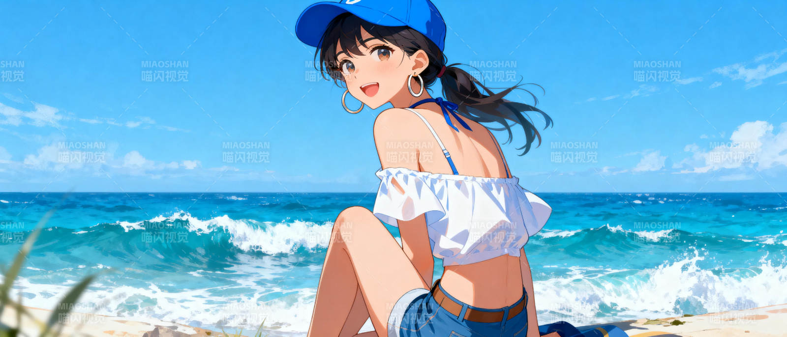 海滩少女风情图片