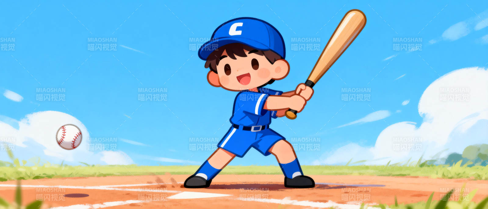 棒球小将挥棒击球图片