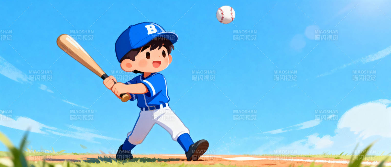 棒球小将挥棒击球图片