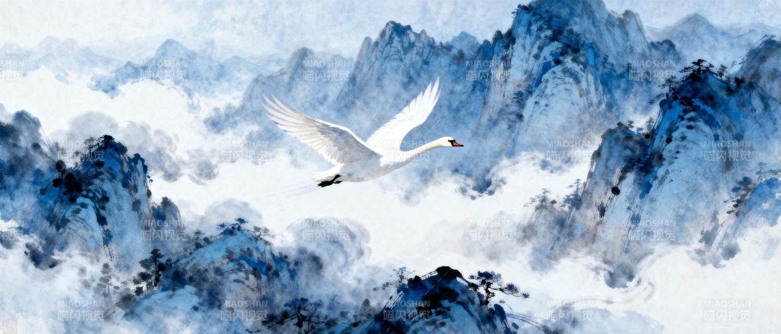 云山飞鹤图片