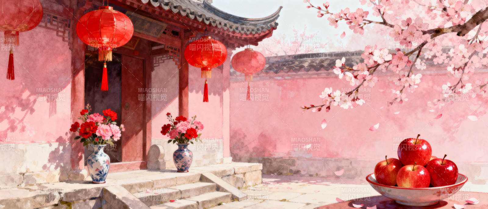 春日庭院赏花景图片