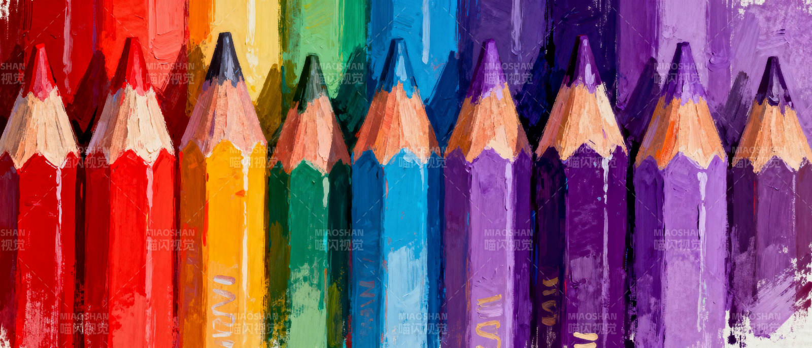 彩虹铅笔排列图片