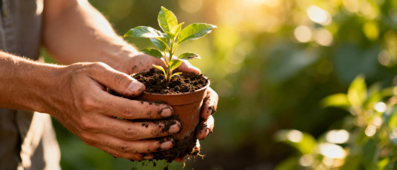 手捧幼苗 绿意盎然图片