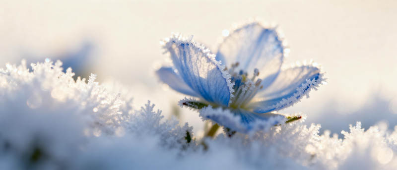 雪中蓝花绽放图片