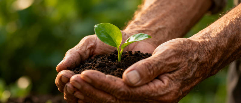 双手捧着幼苗图片