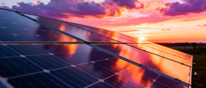 夕阳下的太阳能板图片