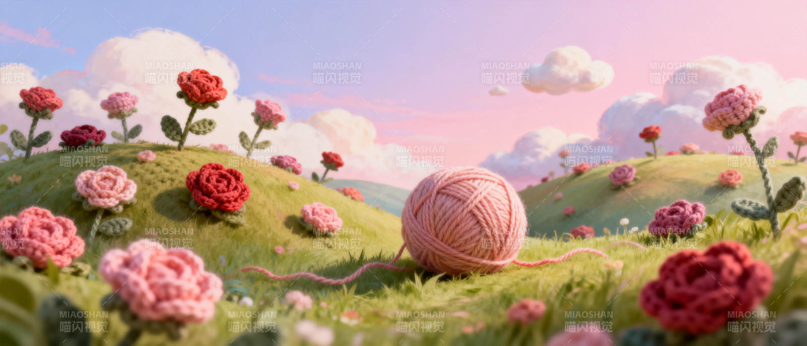 花丛中的毛线球图片