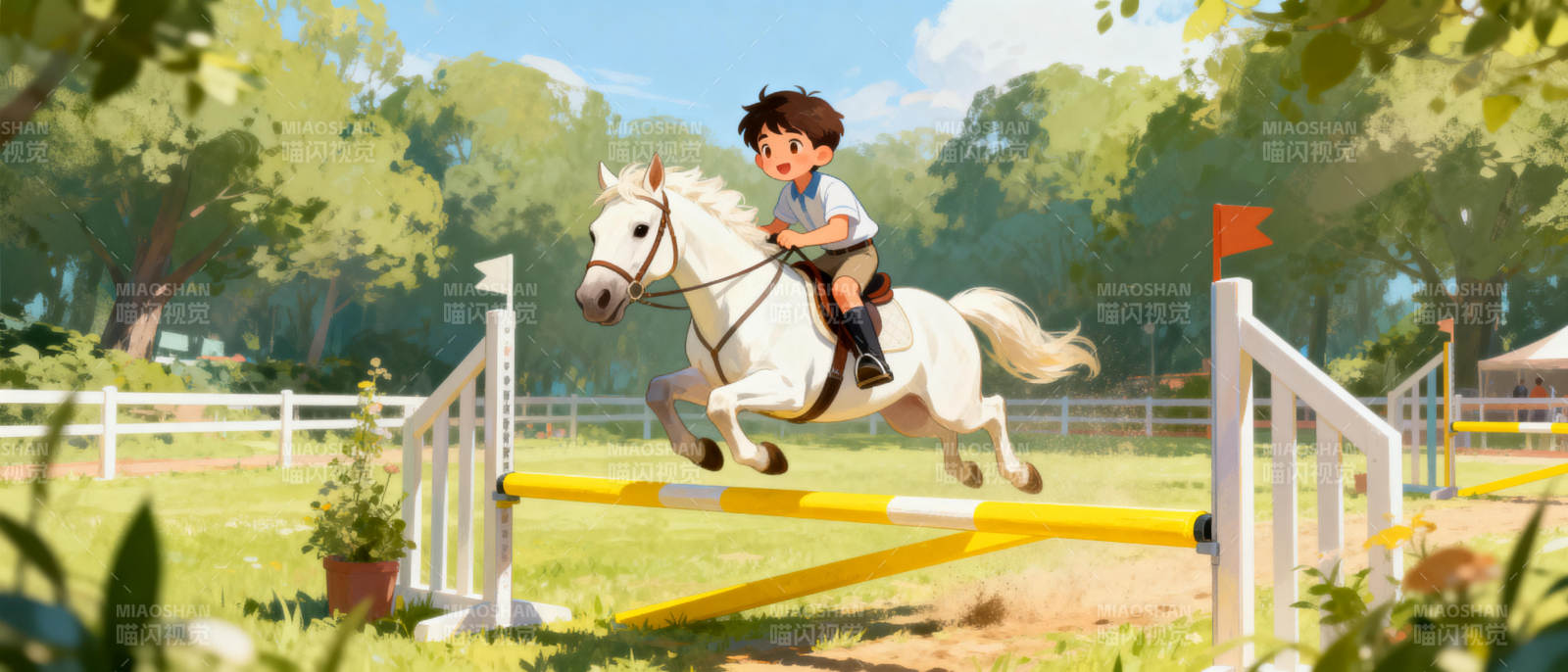 少年骑马跃障碍图片