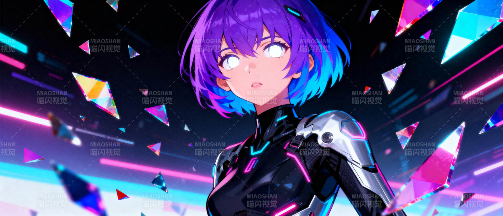 紫发少女炫彩未来图片