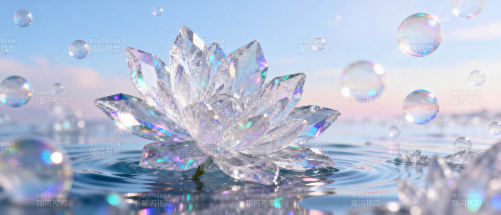 水晶莲花映水光图片