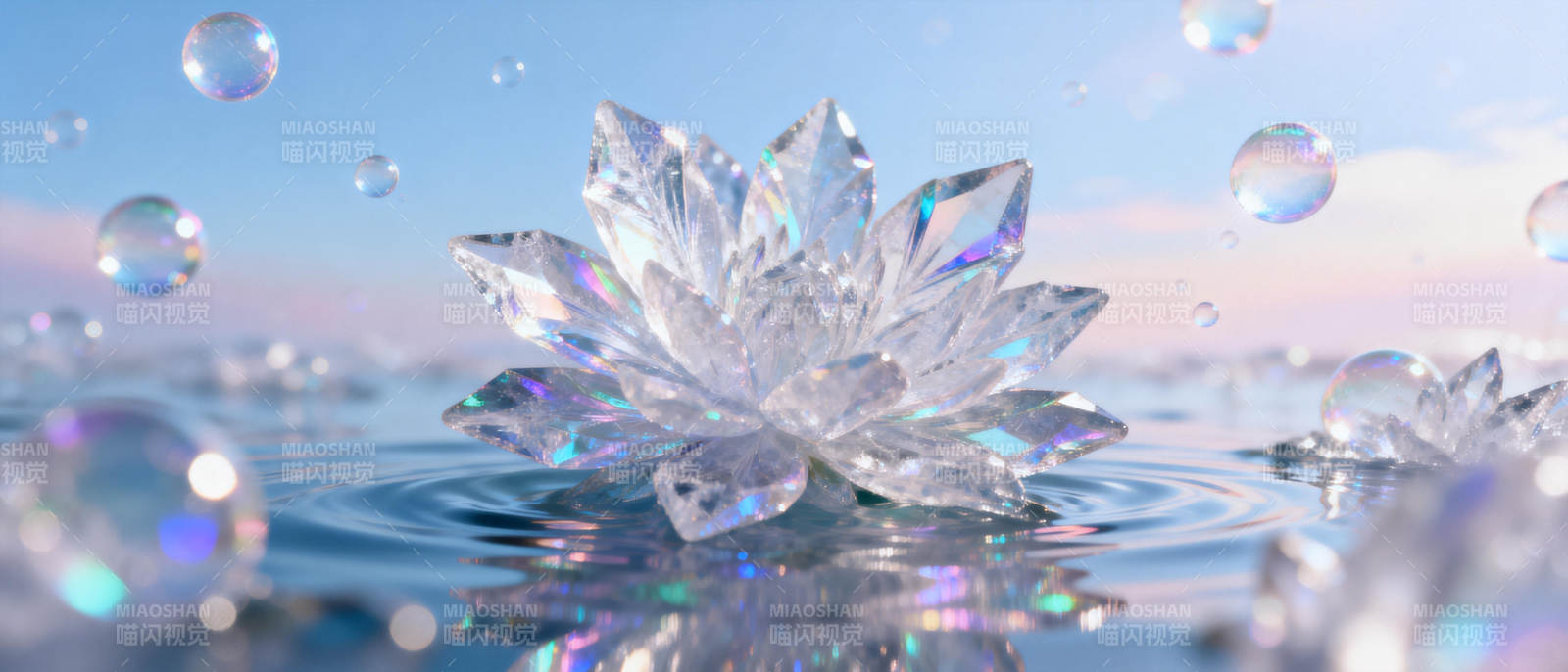 水晶莲花绽放水面图片