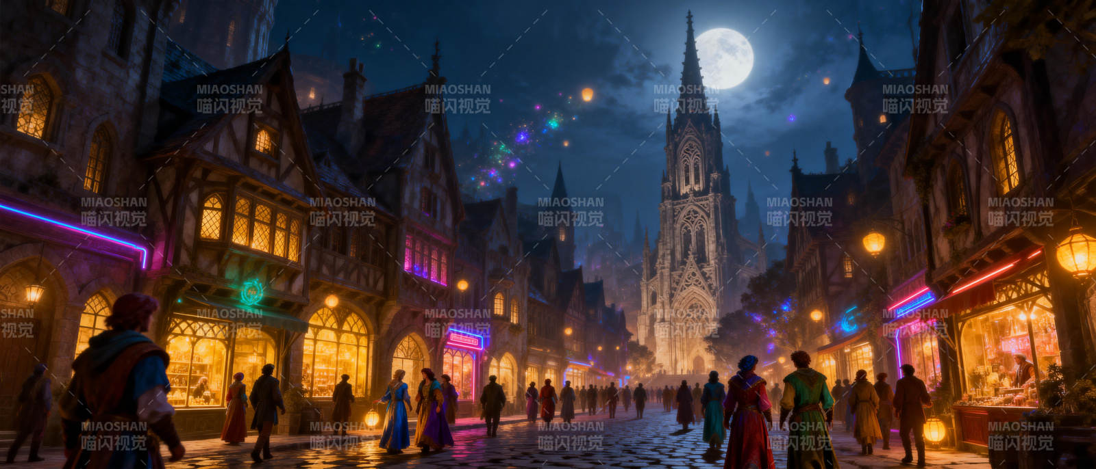 月夜奇幻街景图片