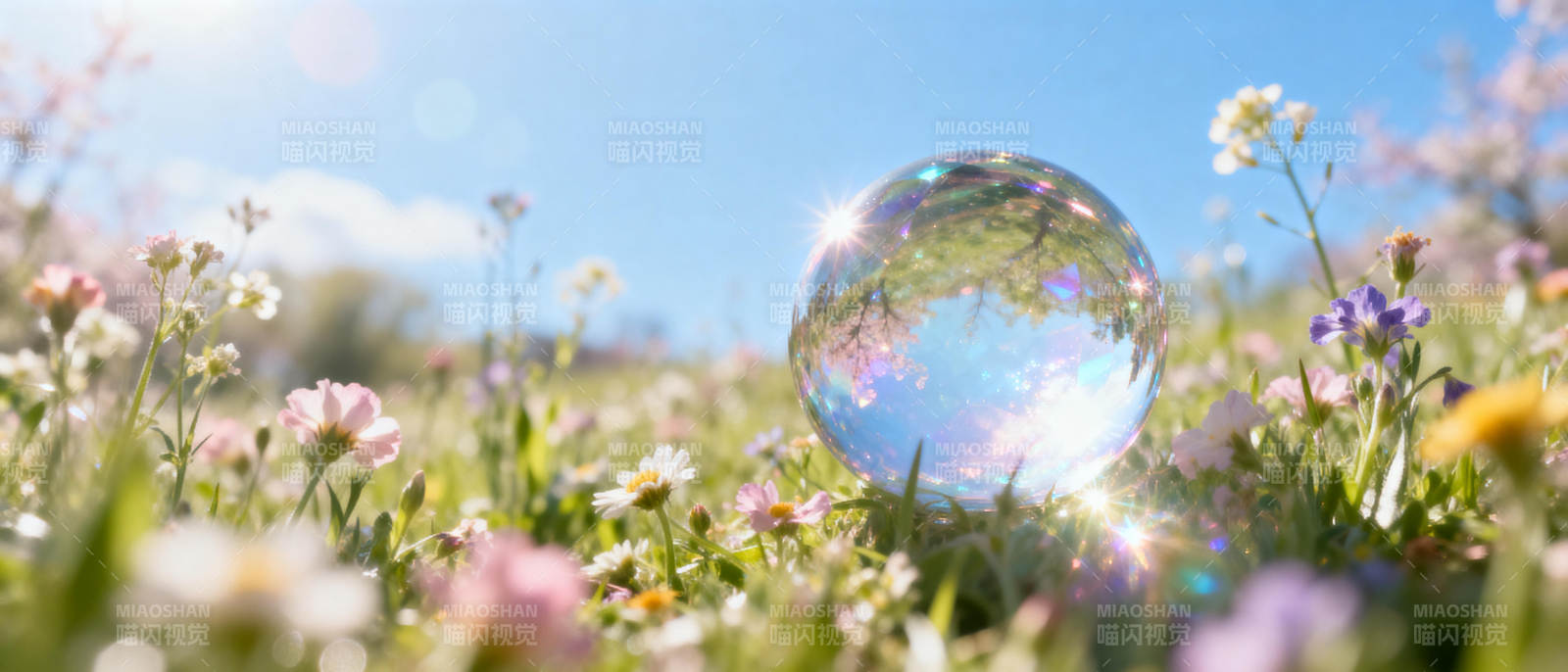 花丛中的水晶球图片