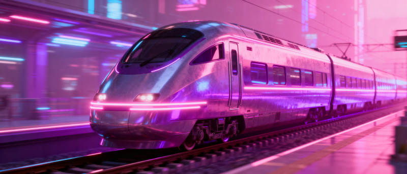 霓虹列车疾驰而过图片