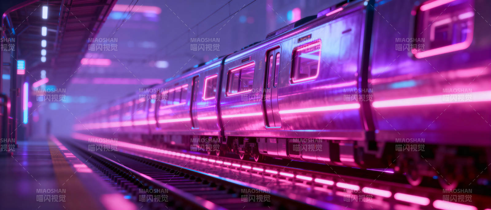 霓虹地铁疾驰而过图片