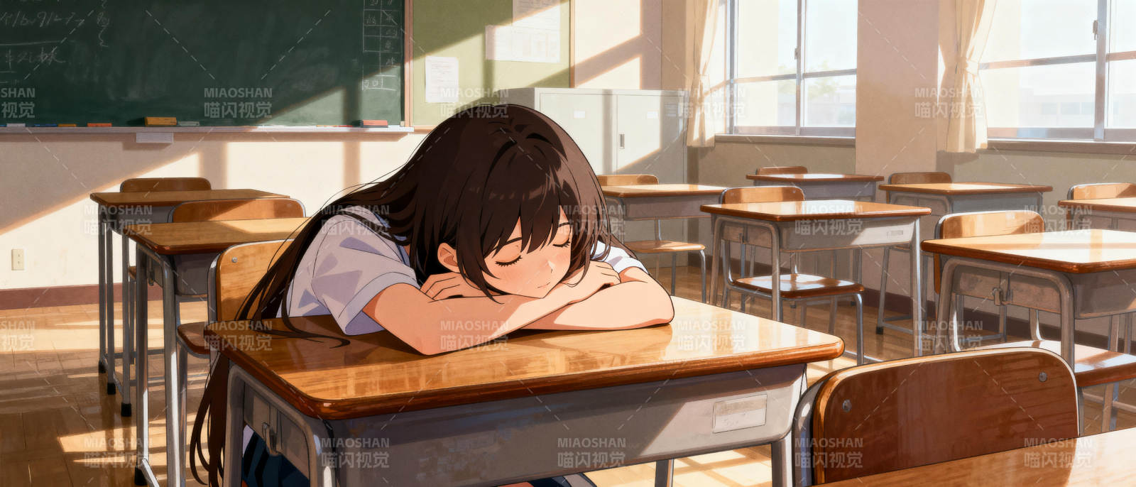 教室午睡的女孩图片