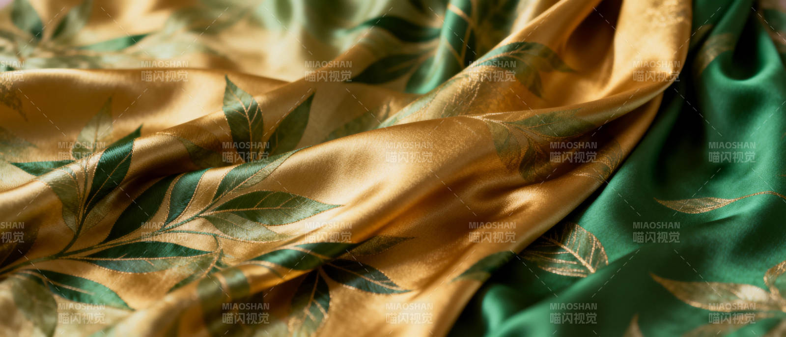 金绿叶纹绸缎图片