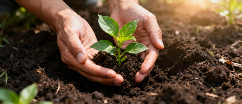 双手呵护幼苗成长图片