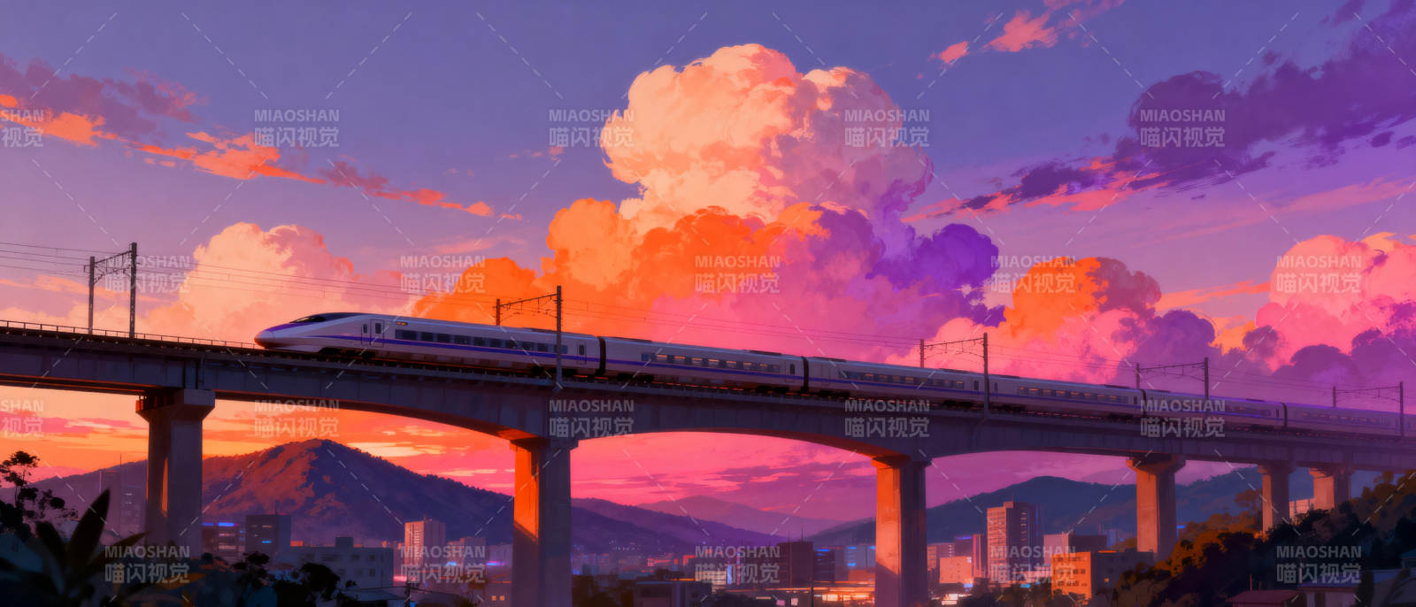 夕照高铁飞驰图片