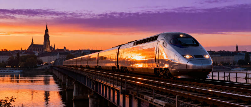 高铁飞驰日落时图片