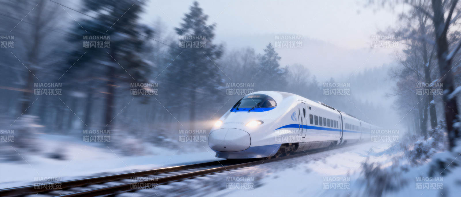 雪中疾驰的高铁图片
