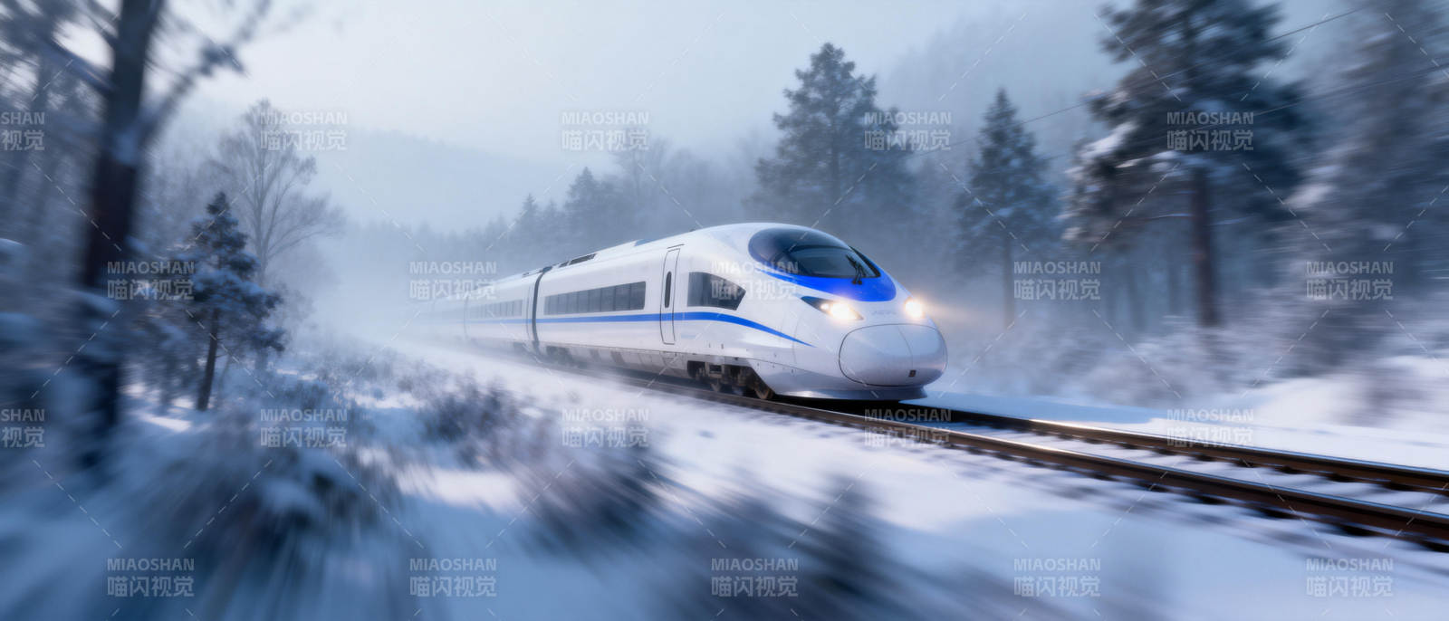 雪中疾驰的高铁图片