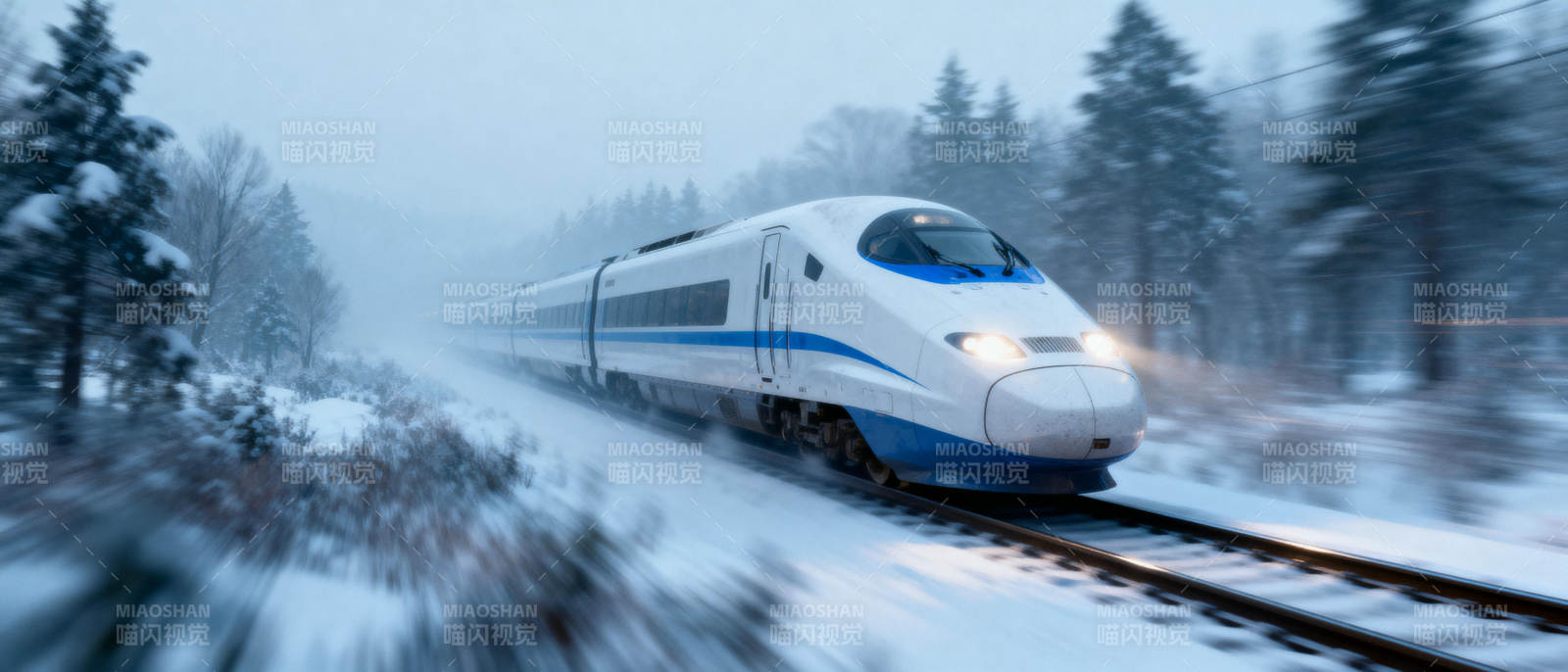 雪中疾驰的高铁图片