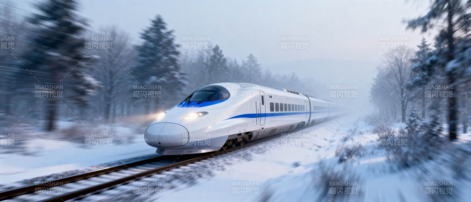 雪中疾驰的高铁图片