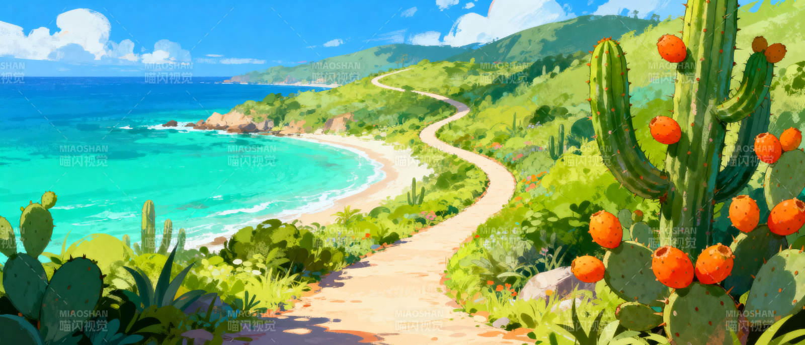 海岸仙人掌小径图片