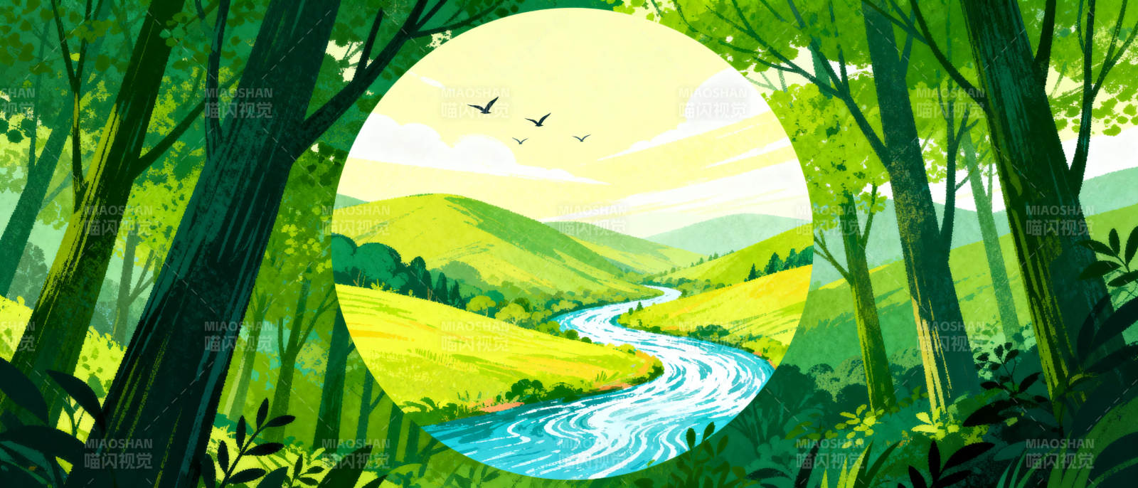 森林中的溪流美景图片