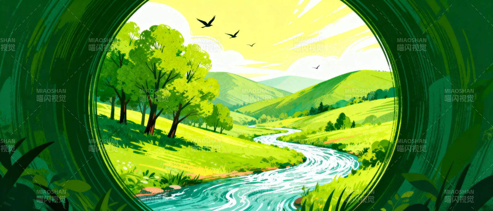 绿野溪流图图片