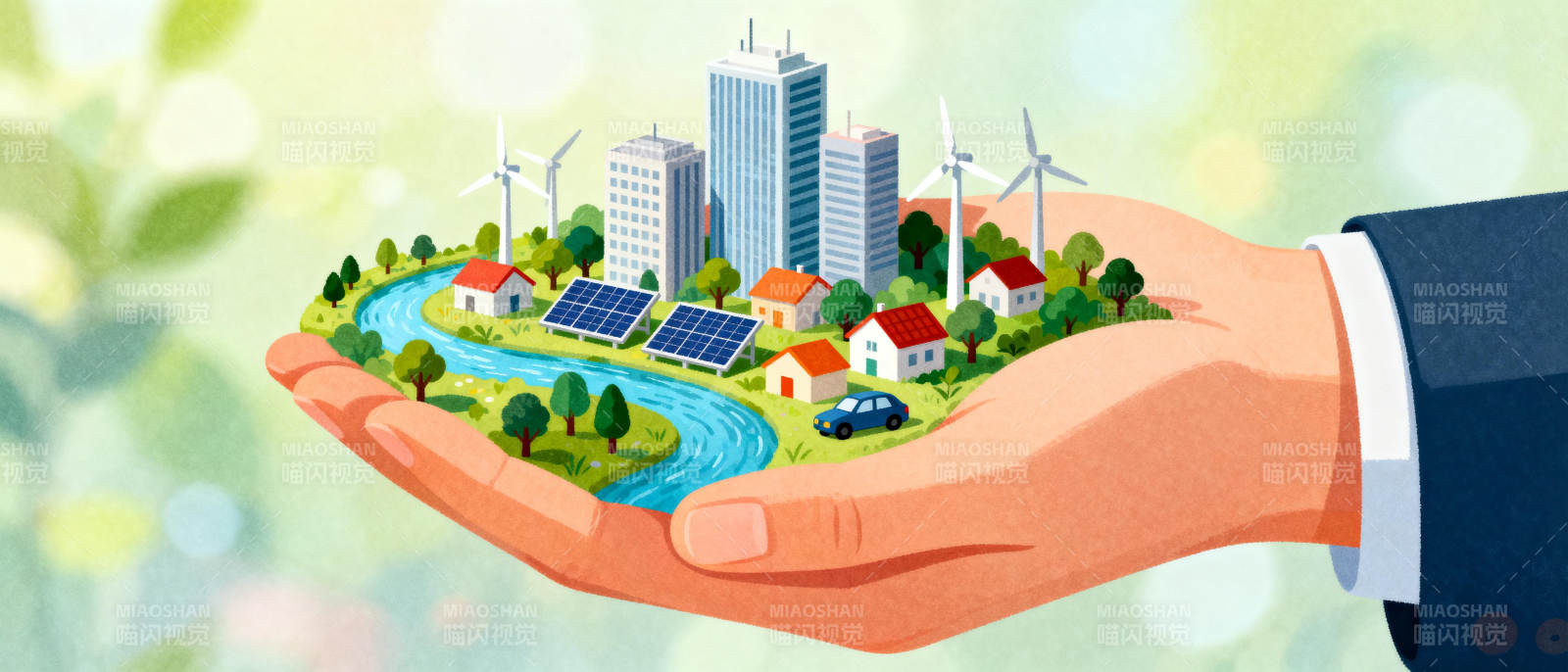 绿色城市在手中图片