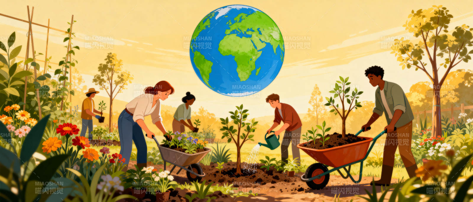 共植绿色地球图片