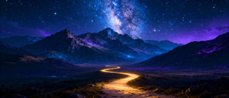 星河山径夜景图片