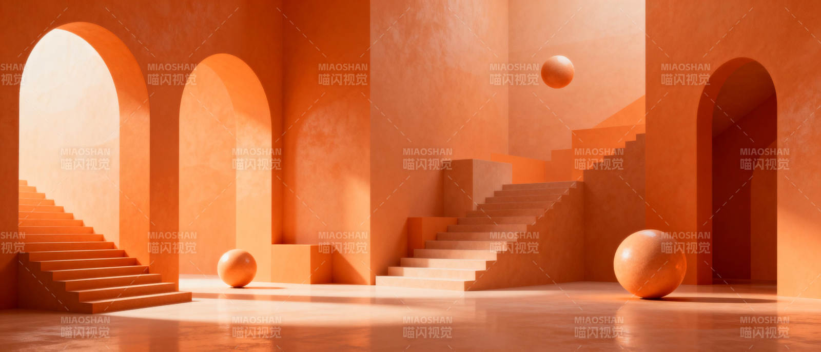 橙色几何空间图片