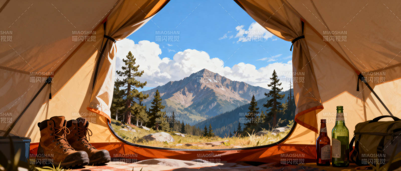 帐篷里的山景图片