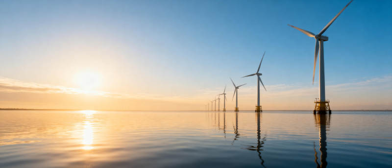 海上风车日出美景图片