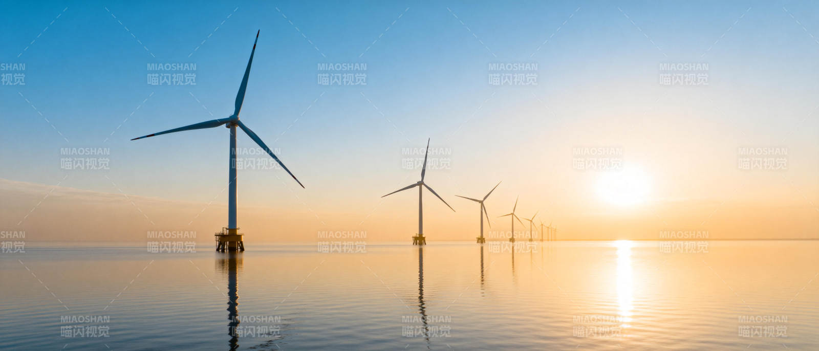 海上风车日出美景图片