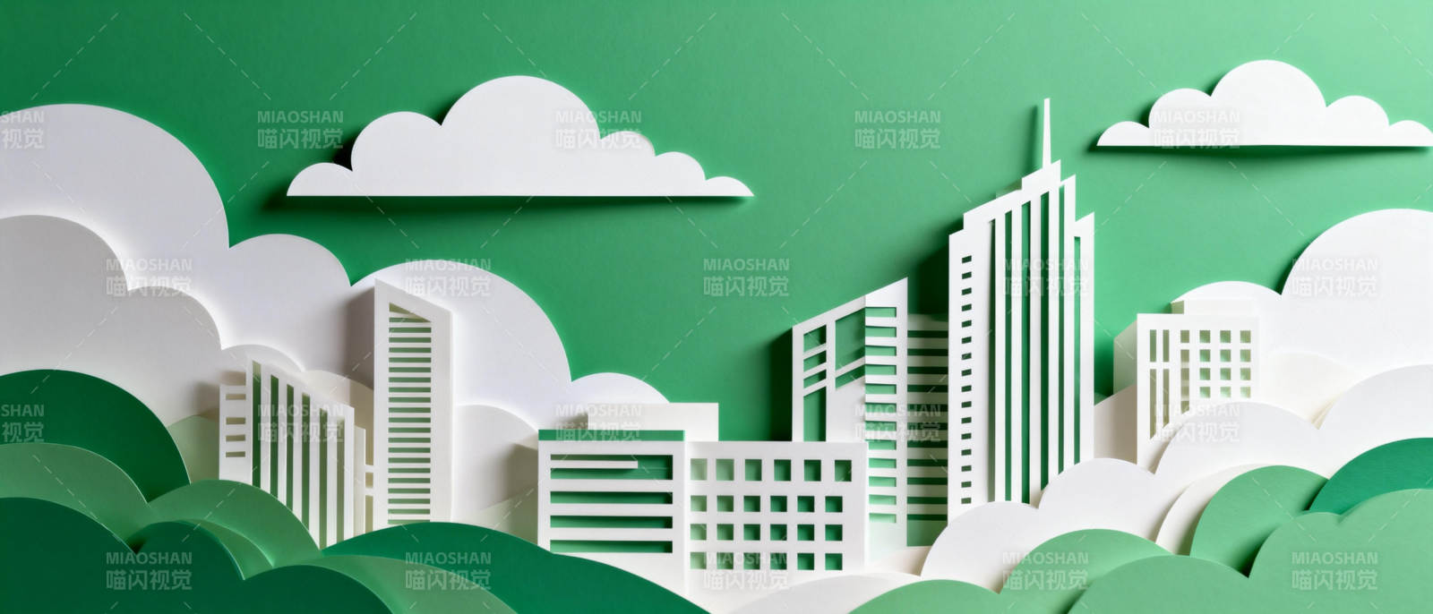 绿色城市剪纸艺术图片