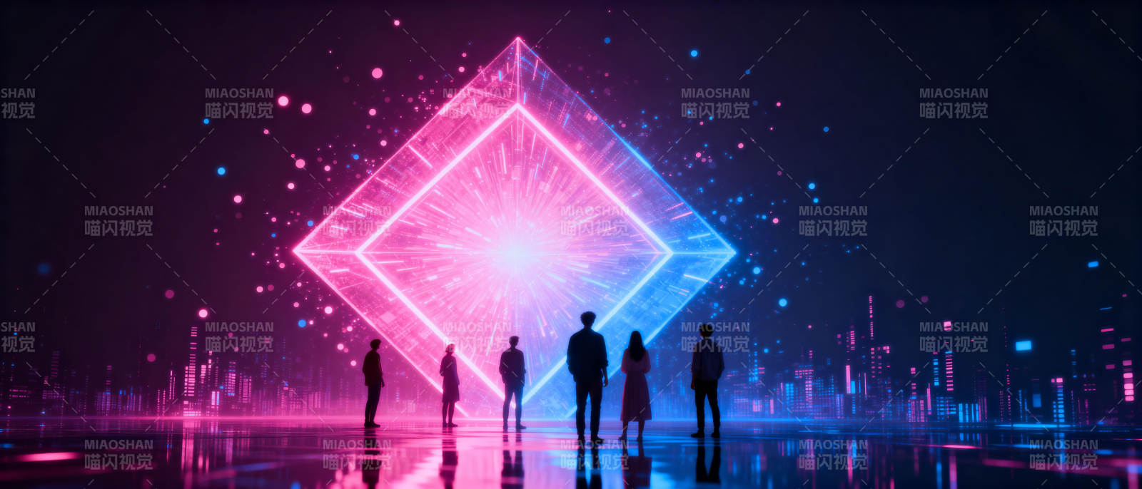 霓虹幻境中的剪影图片