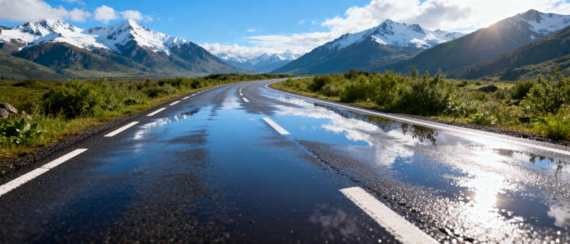 雪山公路倒影美景图片