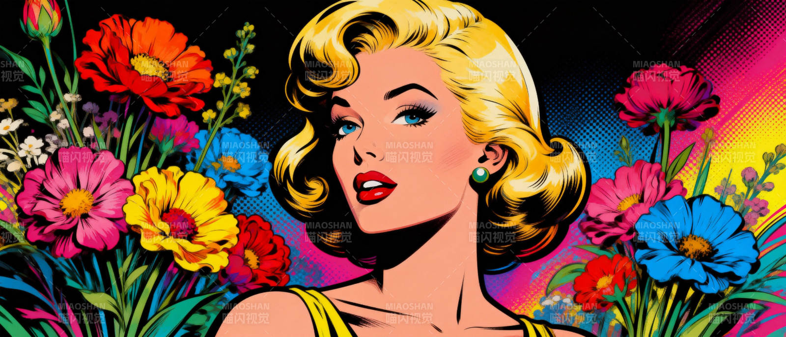 花丛中的金发美人图片