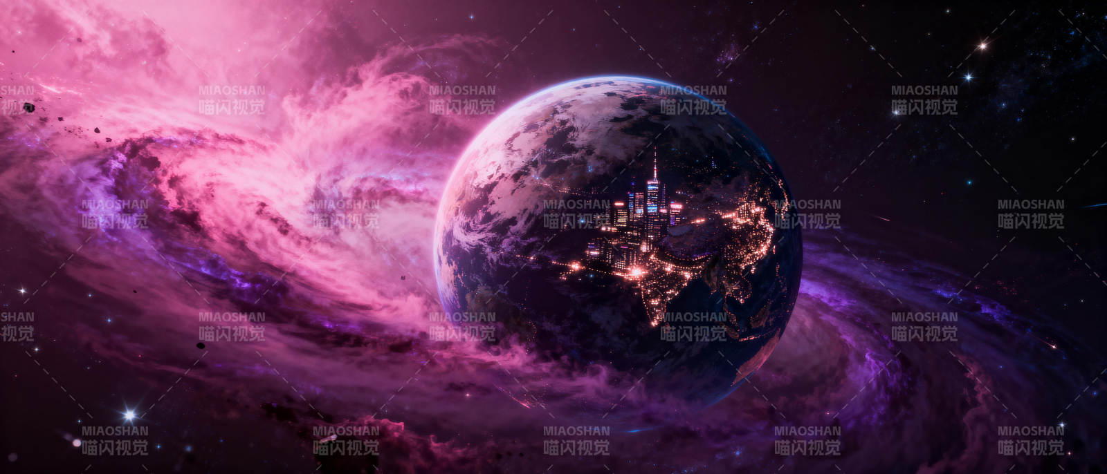 星河中的地球夜景图片