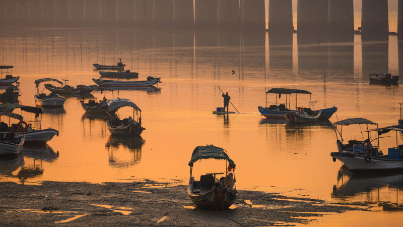 厦门晨曦渔港静谧景图片