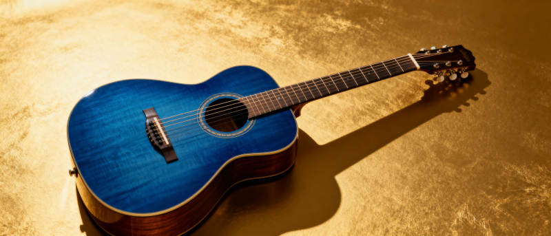 蓝色吉他静置金地图片