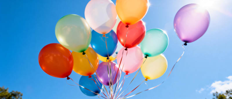 彩色气球飞向蓝天图片